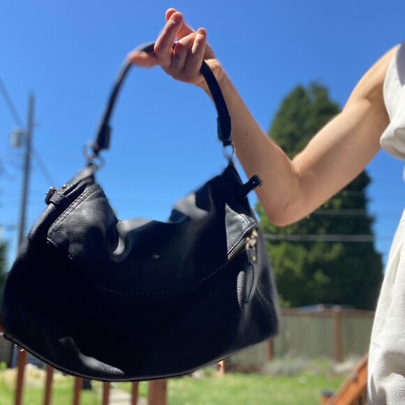 Used K Spade Shoulder Strap Bag Midnight Blue Leather Hobo Bag with Zip Pocket - Picture 7 of 8